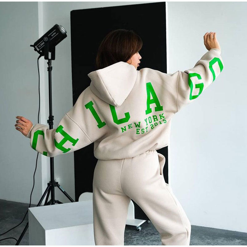 Damen Lässiger Oversize-Sweatanzug mit Kapuze und elastischem Bund Amawinc