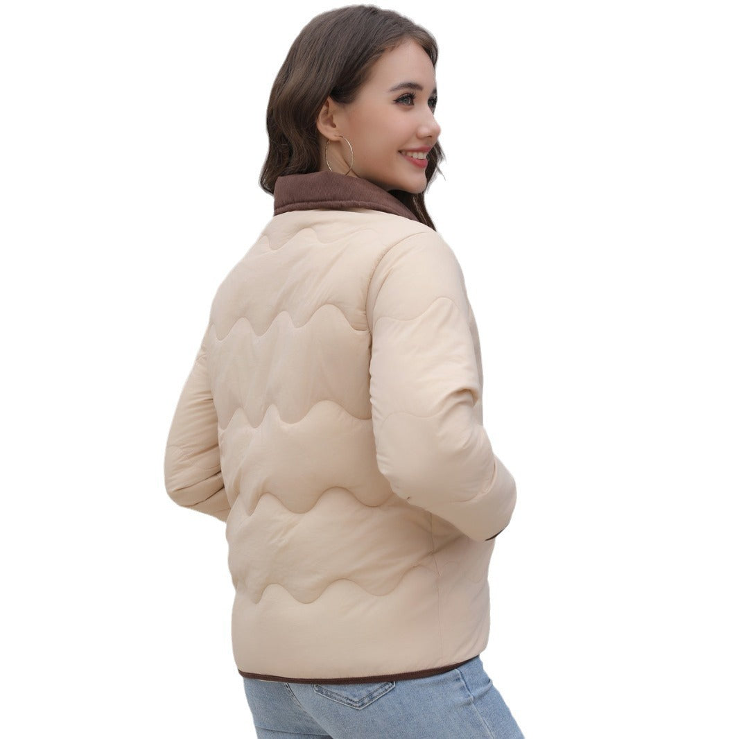 Damen gesteppte Kurzjacke mit schickem Kragen Amawinc