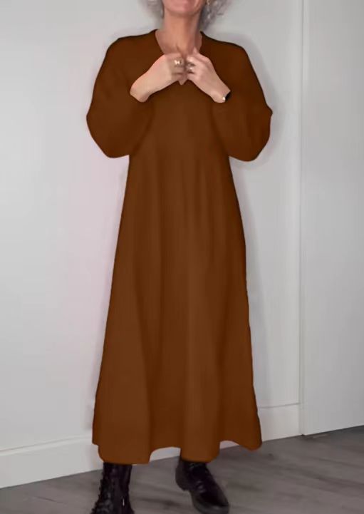 Damen Maxikleid mit elegantem V-Ausschnitt und bequemen langen Ärmeln Amawinc