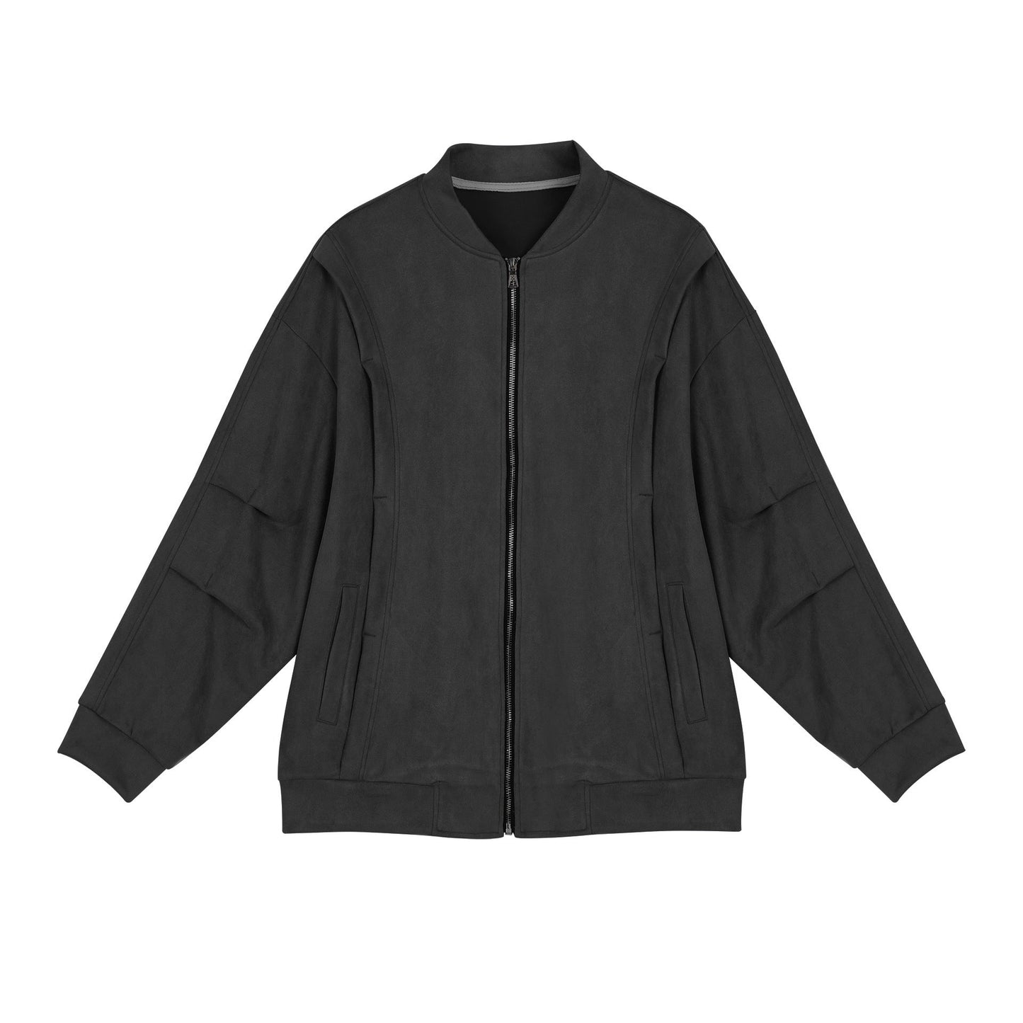 Damen stylische Oversize-Jacke aus weichem Kunstleder mit praktischen Taschen und durchgehendem Reißverschluss Amawinc