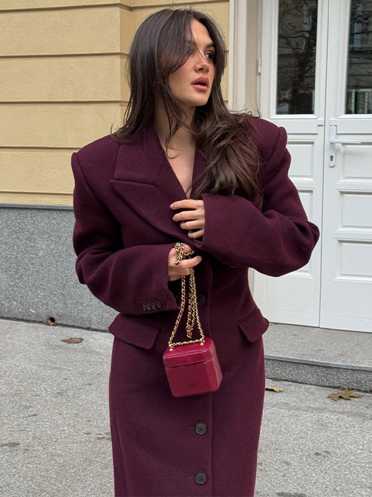 Damen eleganter Wollmantel mit strukturiertem Design und praktischen Taschen Amawinc