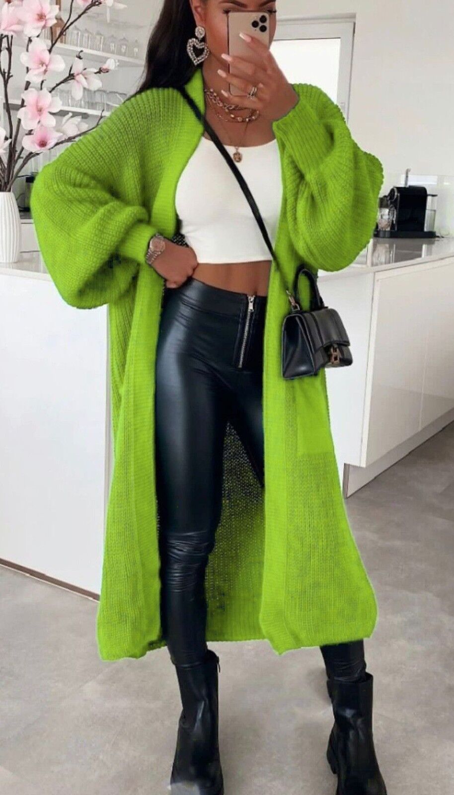 Damen Langer Strickmantel mit großzügigen Taschen Amawinc