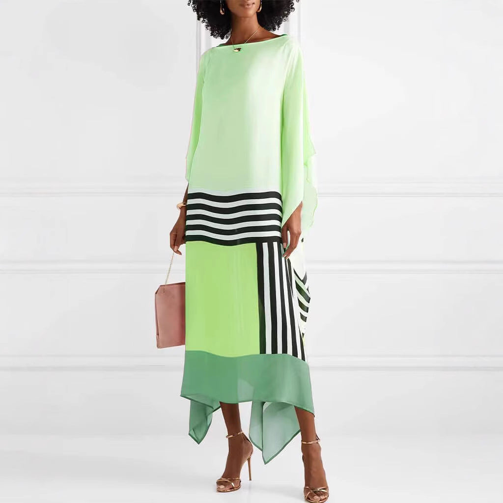 Robe Maxi Femme À Une Épaule Coupe Loose Avec Ourlet Asymétrique À Rayures Et Décontractée