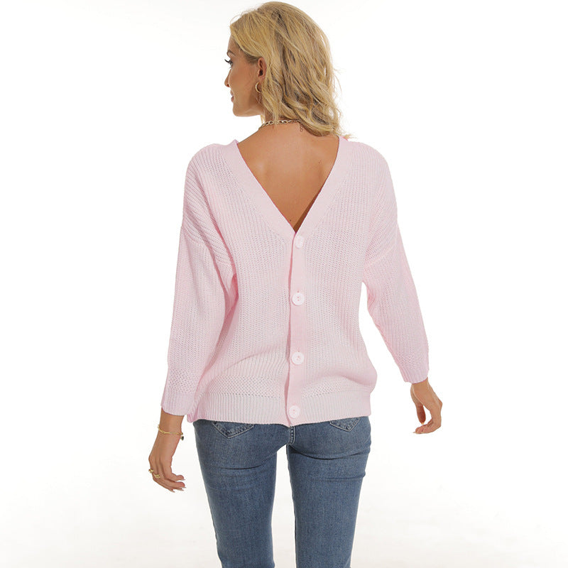 Damen Strickjacke mit tiefem V-Ausschnitt und Knopfleiste Amawinc