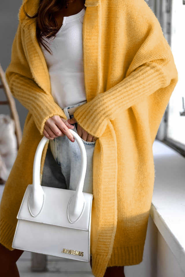 Damen kuschelige Strickjacke mit Kapuze und offenem Schnitt Amawinc