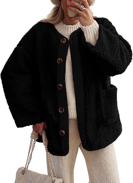 Damen kuschelige Teddyjacke mit farblich abgestimmtem Kragen Amawinc