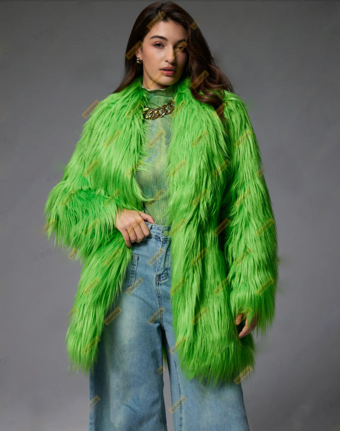 Damen Flauschiger Kunstpelzmantel im modernen Design Amawinc