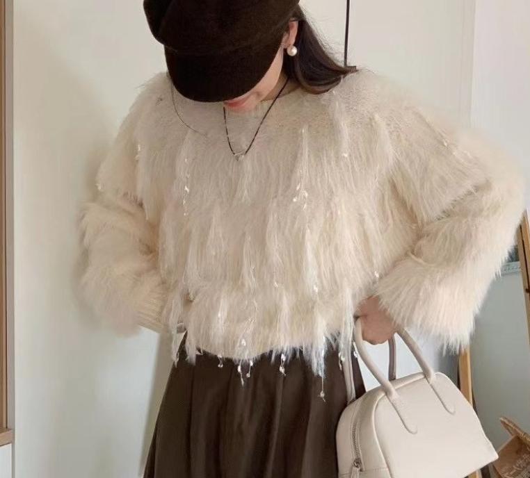 Damen Flauschiger Strickpullover mit einzigartigen Details Amawinc