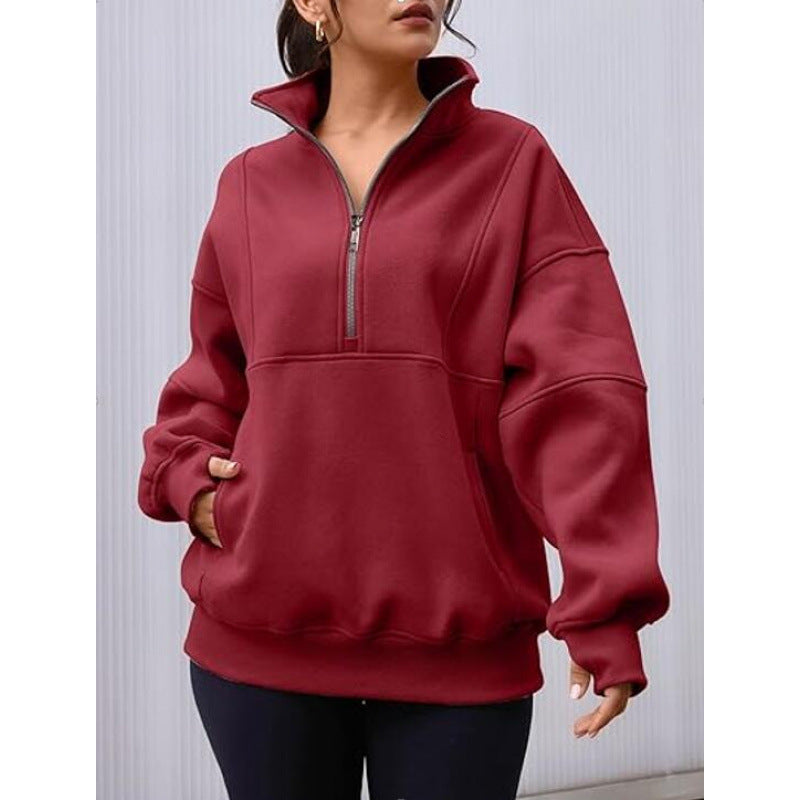 Damen Sweatshirt mit halbem Reißverschluss und oversized Schnitt Amawinc