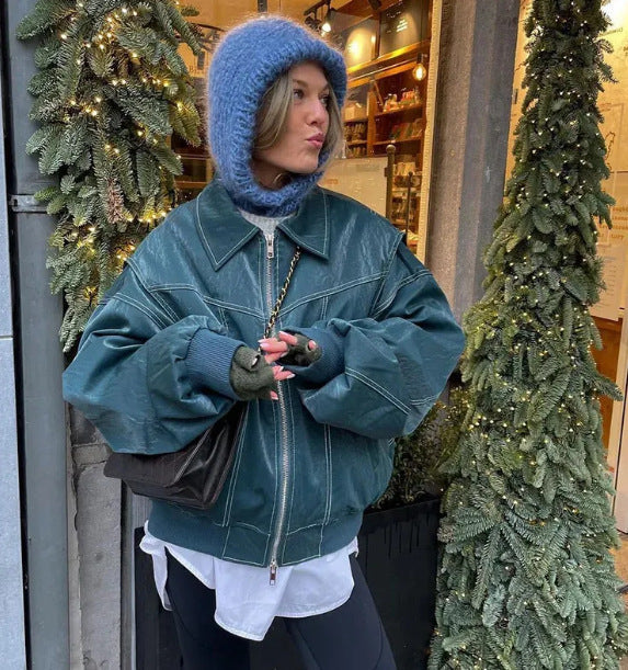 Damen Oversized Kunstleder-Jacke Amawinc