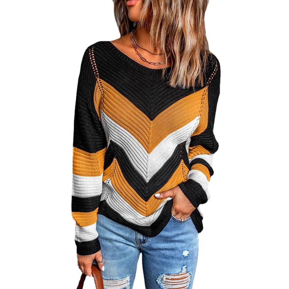 Damen Lässiger Strickpullover mit Chevron-Muster und luftigem Schnitt Amawinc