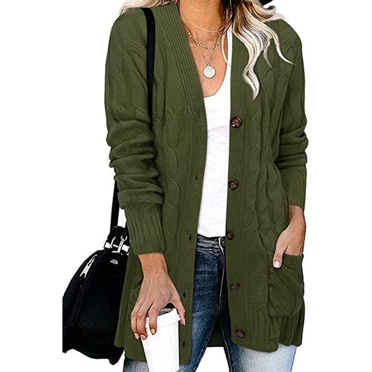 Damen Strickjacke mit Zopfdesign und praktischen Taschen Amawinc