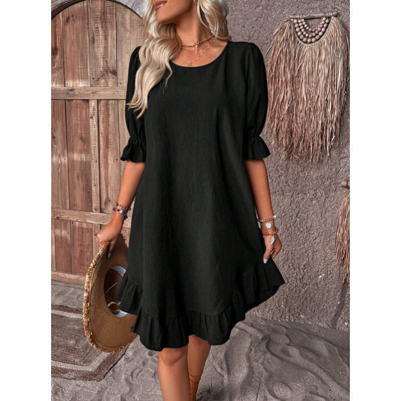 Fudus lockeres Kleid mit Swing-Ärmeln und Rundhalsausschnitt