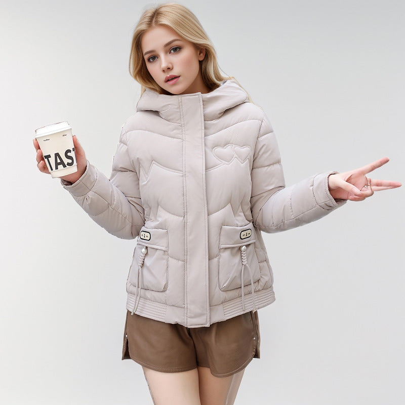 Damen gesteppte Winterjacke mit verstellbarem Kapuzenkragen und funktionalen Seitentaschen Amawinc