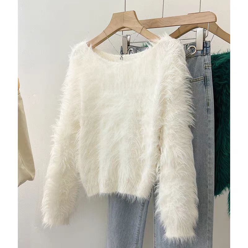 Damen Flauschiger Pullover mit lockerem Schnitt und weichen Ärmeln Amawinc