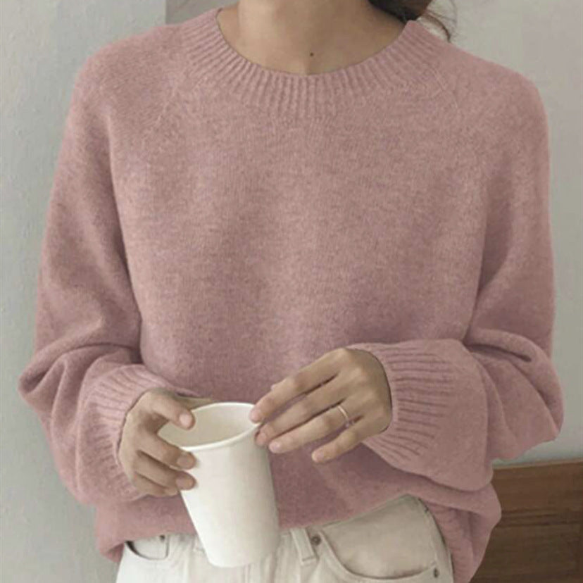 Damen Gemütlicher Rundhals-Pullover aus hochwertigem Stoff Amawinc