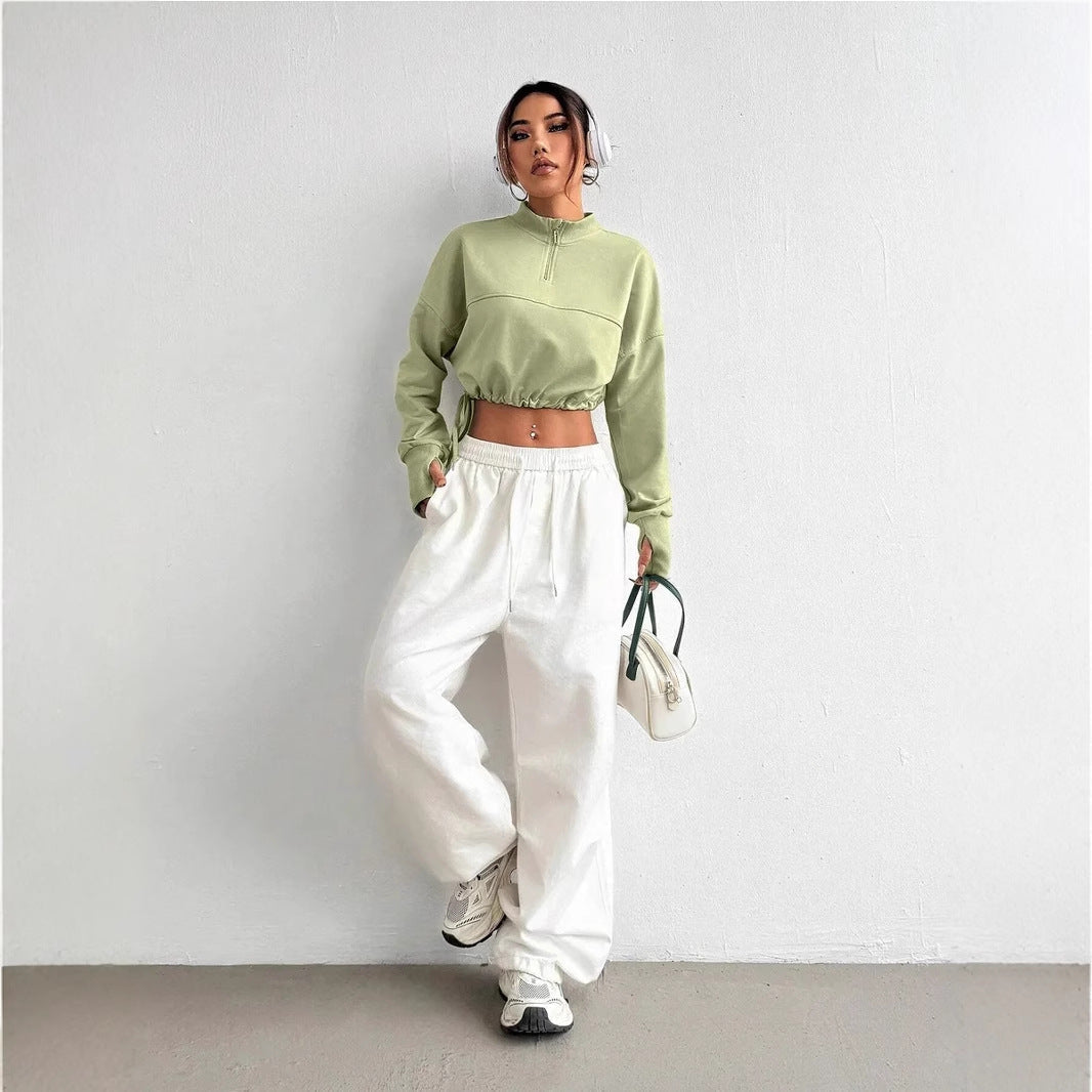 Amelia Sweatshirt Femme Court Hiver Zip Demi Confort Et Style Tendance Pour Journées Froides