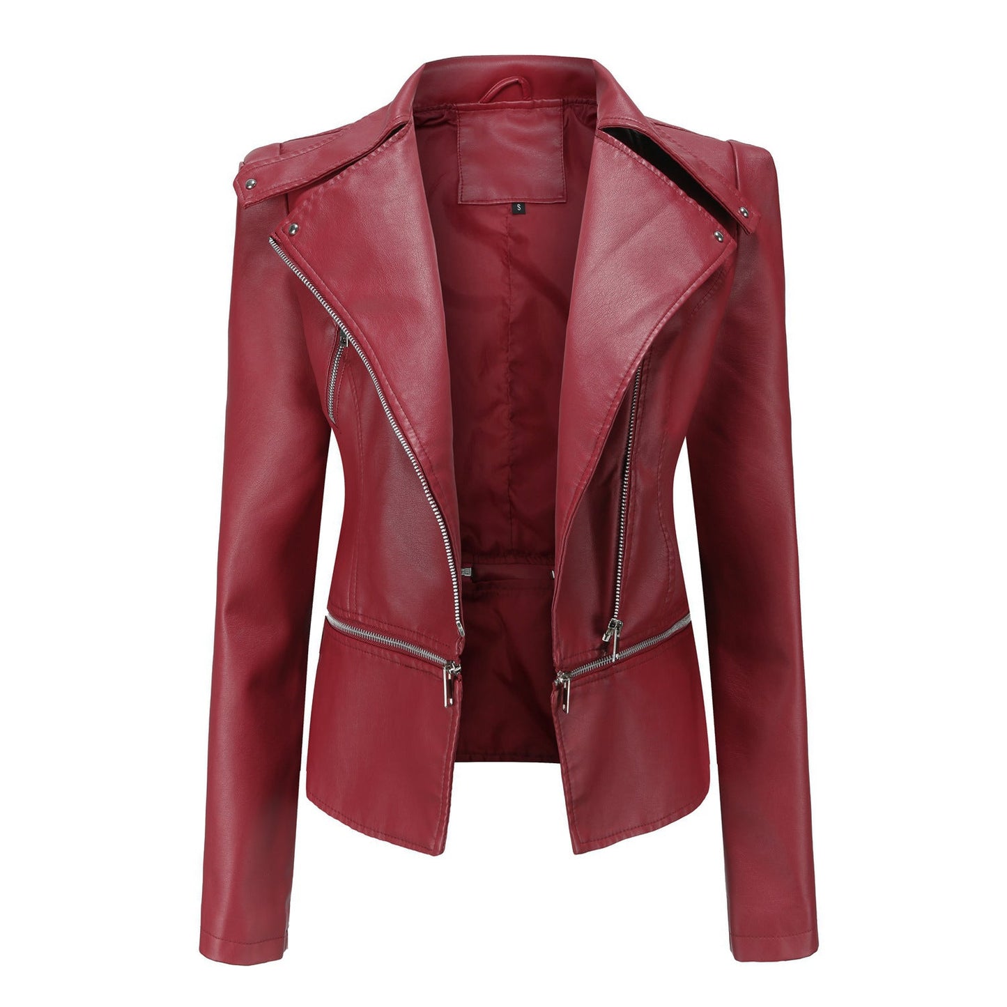 Damen stylische Bikerjacke mit asymmetrischem Reißverschluss und eingenähten Taschen Amawinc