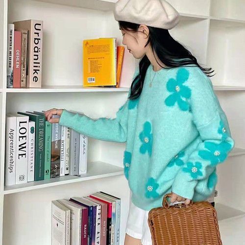 Damen Weicher Strickpullover mit strukturiertem Applikationsdesign Amawinc