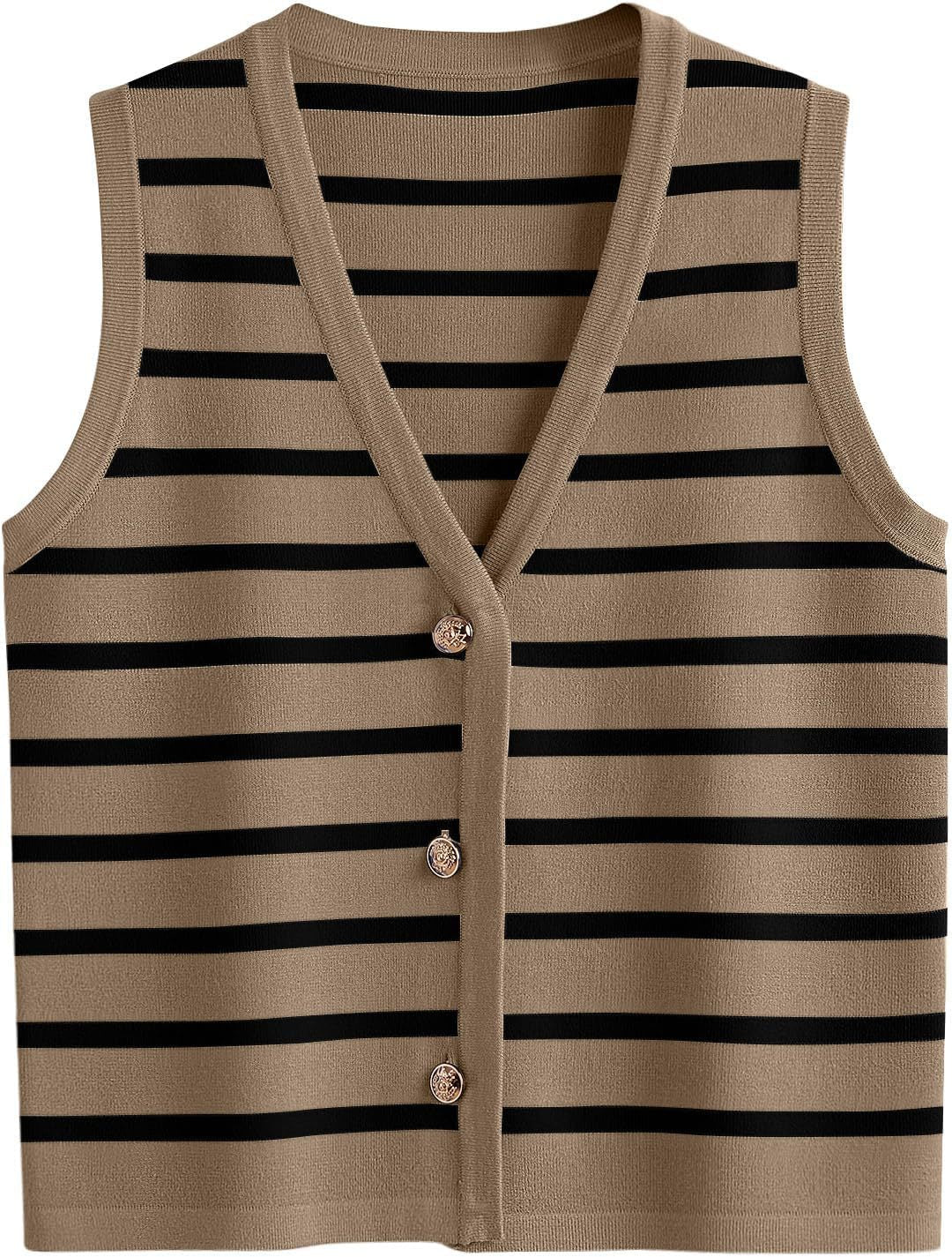 Damen ärmellose Strickweste mit V-Ausschnitt und dekorativen Knöpfen Amawinc