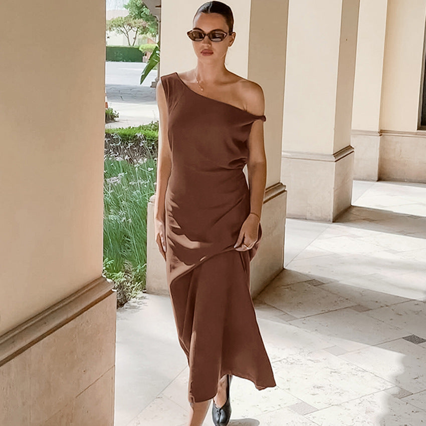 Robe Maxi Femme Amawinc Asymétrique Une Épaule Élégante Silhouette Fluide Et Confortable