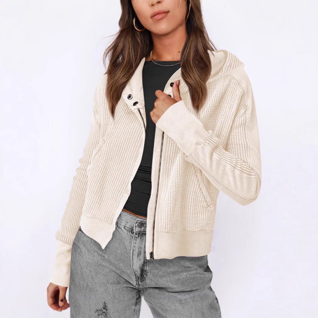 Damen lässige Zip-Jacke mit Kapuze und strukturiertem Design Amawinc