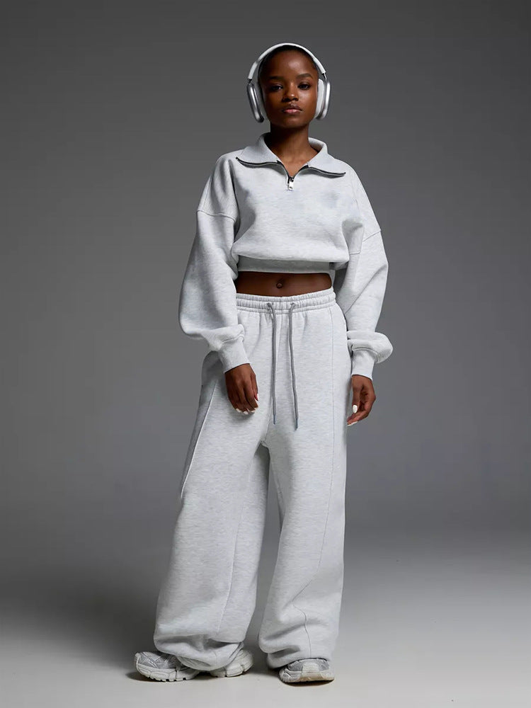 Damen lässiges und oversized Sweatset mit Reißverschluss Amawinc
