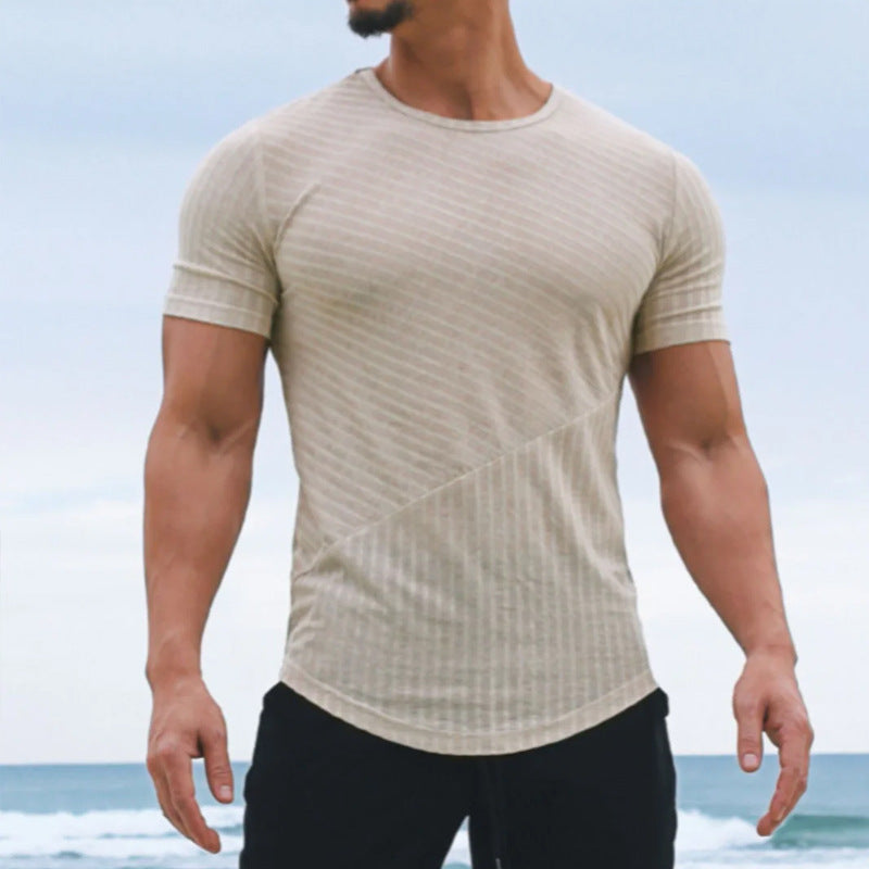 T Shirt Homme Slim Fit En Mélange De Coton Avec Col Rond Rayures Look Décontracté Esprit Nordique Amawinc
