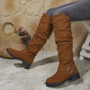 Damen Overknee-Stiefel aus weichem Wildleder mit dekorativem Schnallen-Detail Amawinc