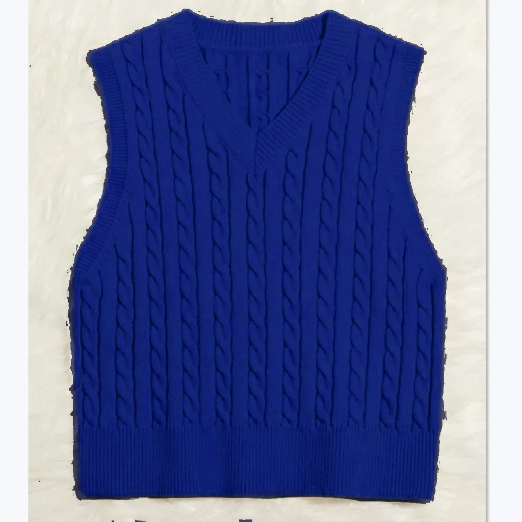 Damen Strickweste mit V-Ausschnitt und Zopfmuster Amawinc