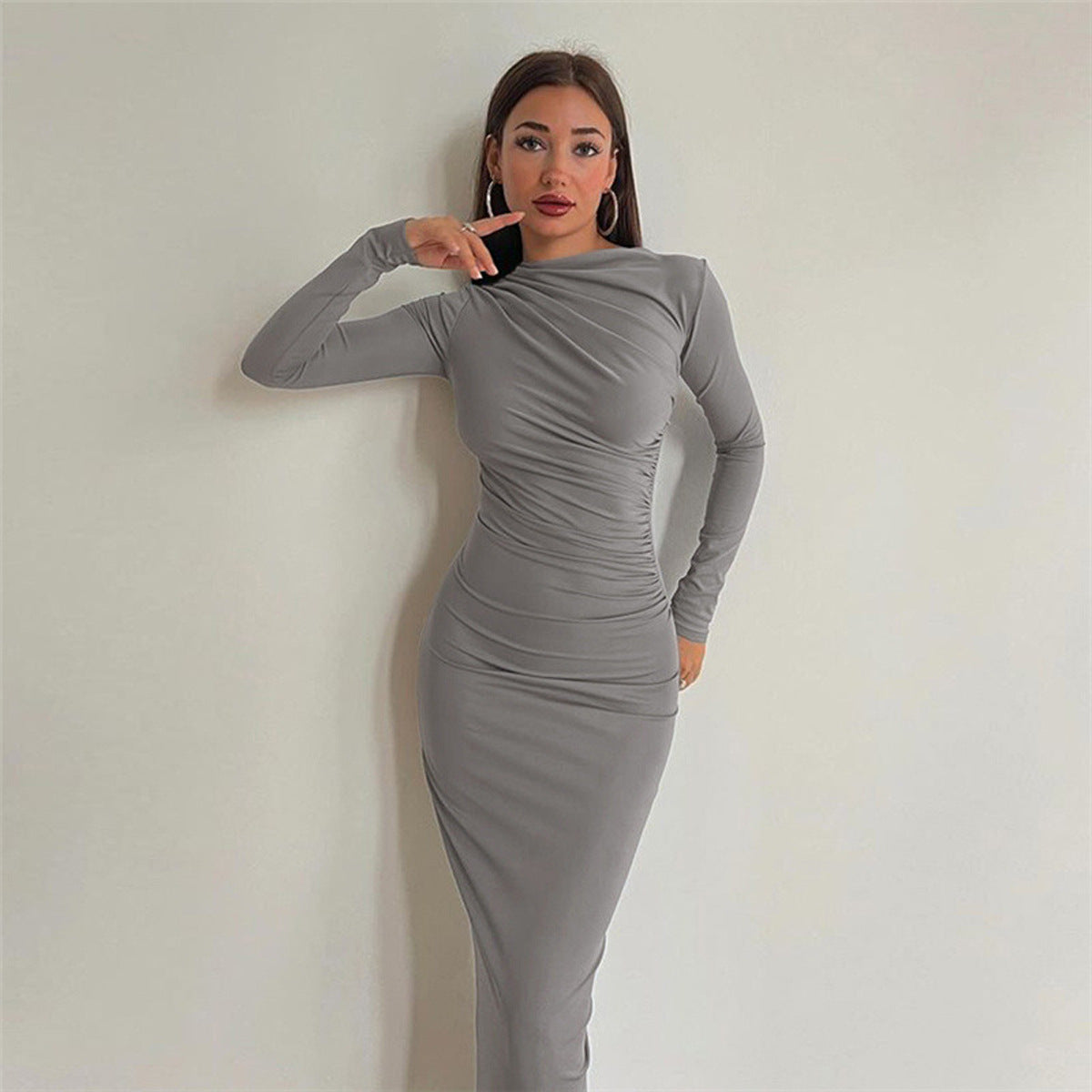 Damen Elegantes Wickelkleid mit langen Ärmeln und figurbetonendem Schnitt Amawinc