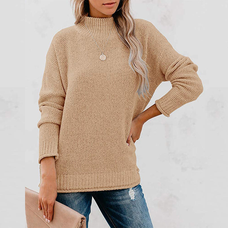 Damen Grobstrickpullover mit hochgeschlossenem Kragen und lässiger Passform Amawinc