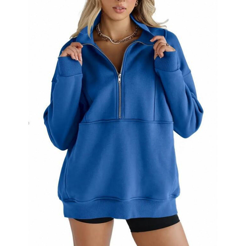 Damen Sweatshirt mit halbem Reißverschluss und oversized Schnitt Amawinc