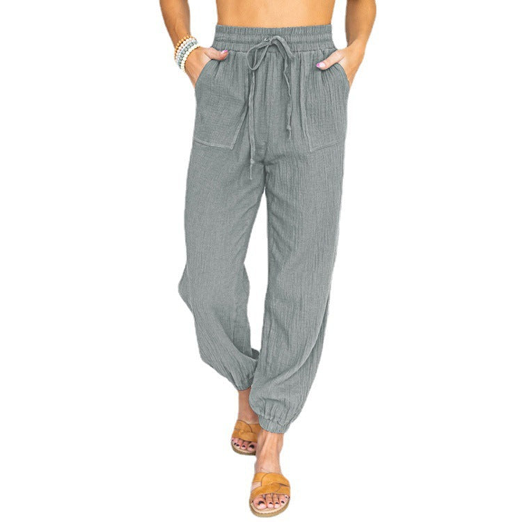 Damen luftige Freizeithose mit elastischem Bund und seitlichen Taschen Amawinc