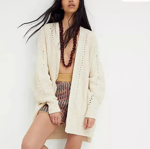 Damen offene Strickjacke mit leichter Lochstruktur und komfortabler Passform Amawinc