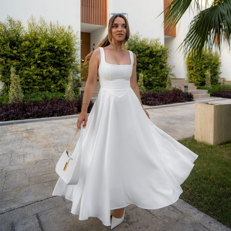 Damen Elegantes Maxikleid mit traumhaftem A-Linien Schnitt und schickem Quadrat-Ausschnitt Amawinc