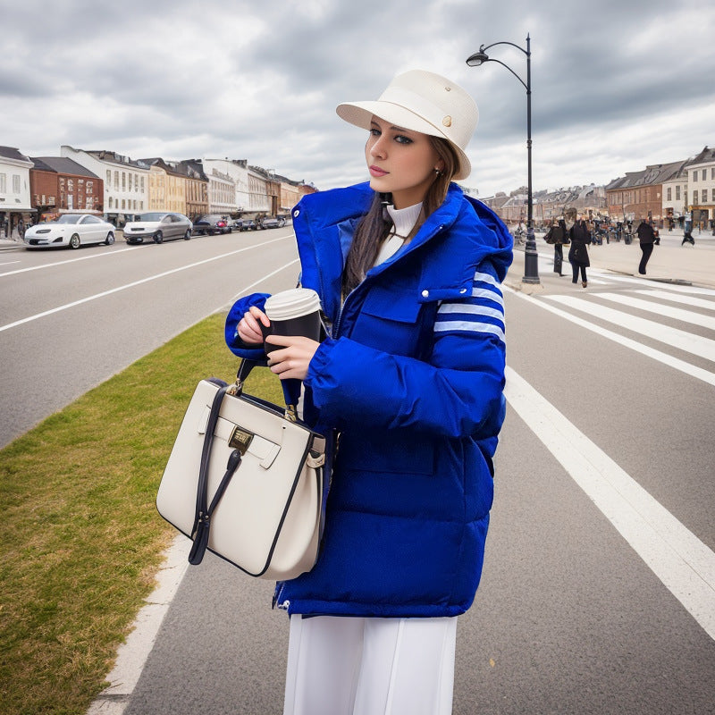 Damen modische Steppjacke mit praktischer Kapuze und großen Taschen Amawinc