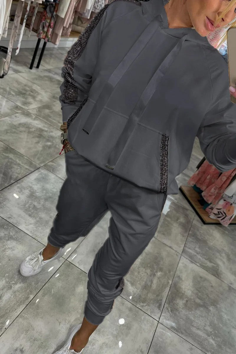 Damen Lässiges Sweat-Outfit mit dekorativem Kordeldetail Amawinc