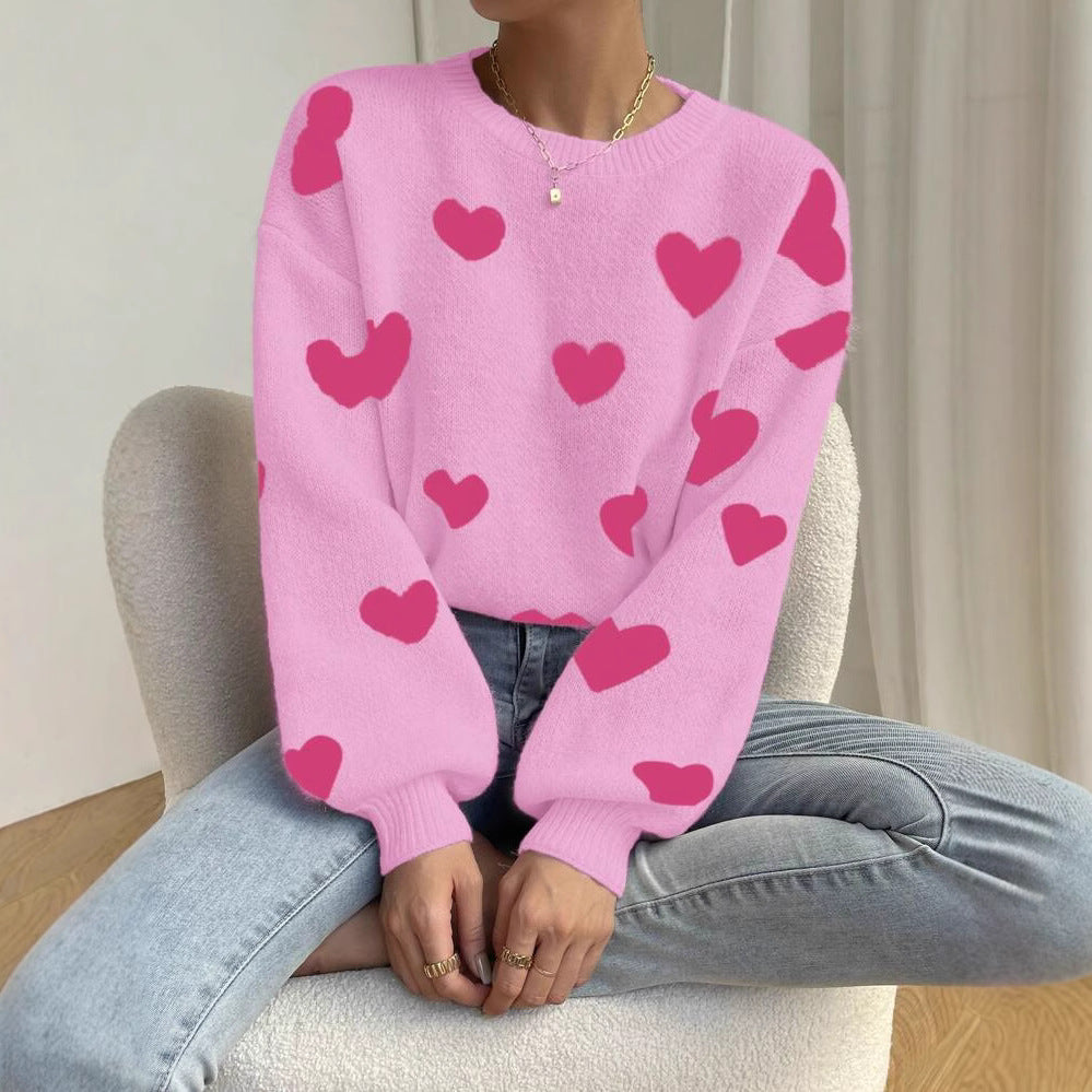 Damen Strickpullover mit auffälligem Herzdesign und lässigem Schnitt Amawinc