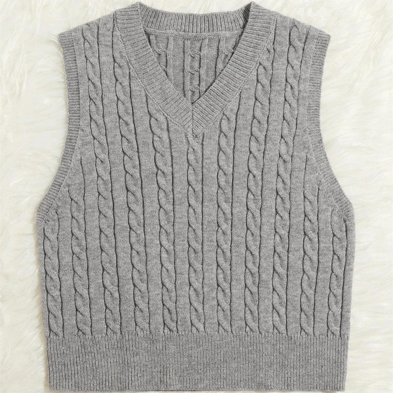 Damen Strickweste mit V-Ausschnitt und Zopfmuster Amawinc