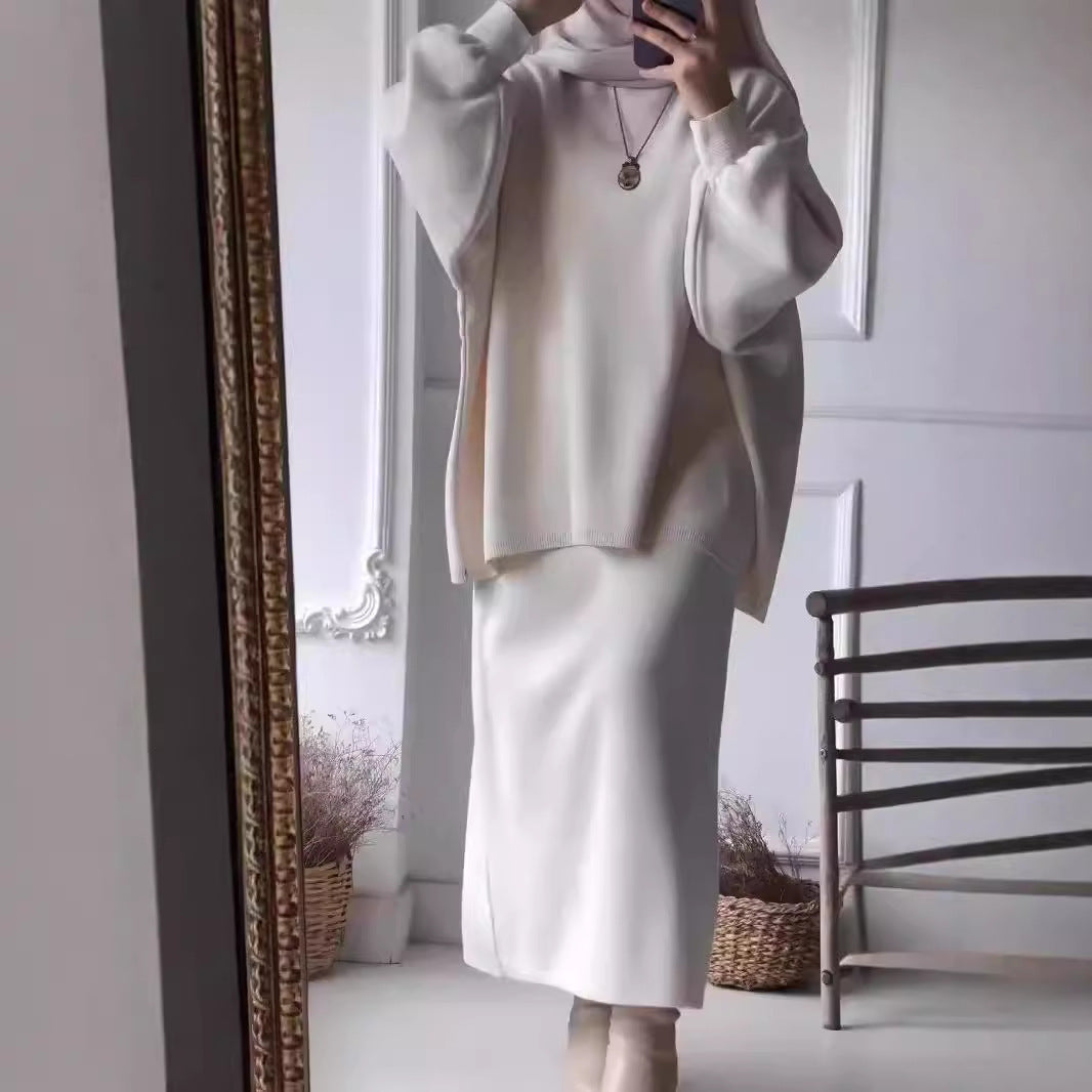 Damen Freizeitliches Strick-Set mit weitem Oberteil und schmaler Rock-Passform Amawinc