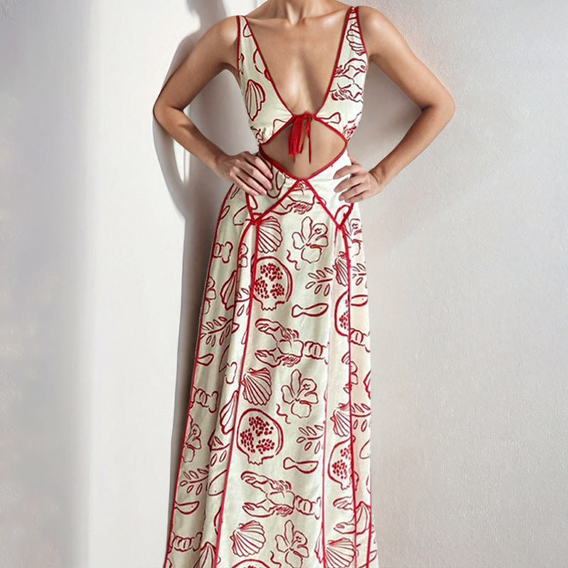 Robe Maxi Femme Amawinc Col V Avec Découpe Bretelles Fines Coupe Décontractée Coton Léger
