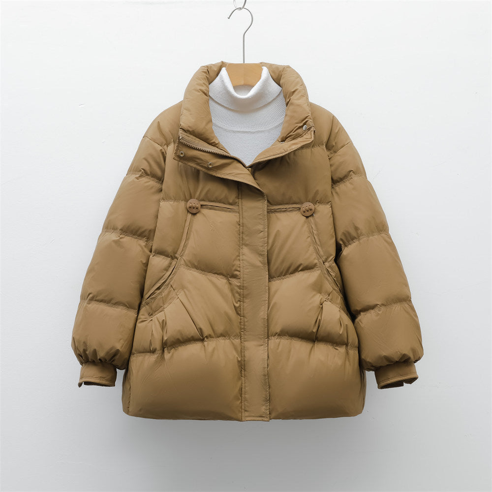 Damen voluminöse Winterjacke mit praktischen Taschen und hochschließendem Kragen Amawinc