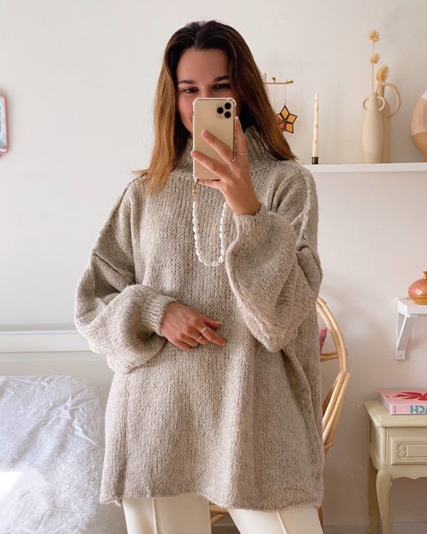 Damen lässiger Oversize Pullover mit hohen Ärmeln und unkonventionellem Schnitt Amawinc