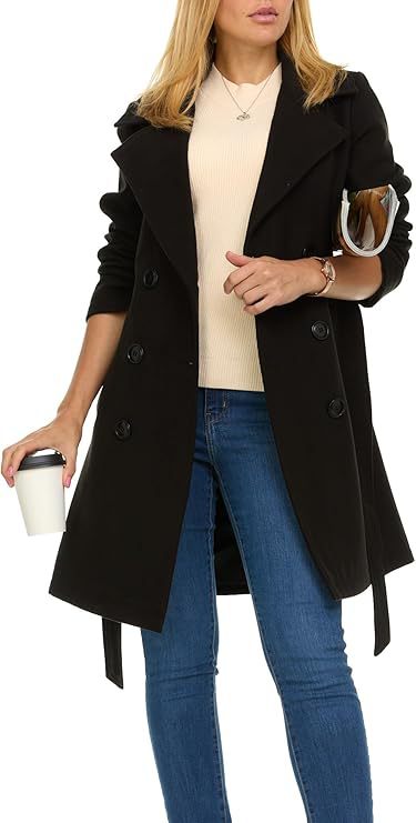 Damen Trenchcoat mit asymmetrischem Saum und breitem Kragen Amawinc
