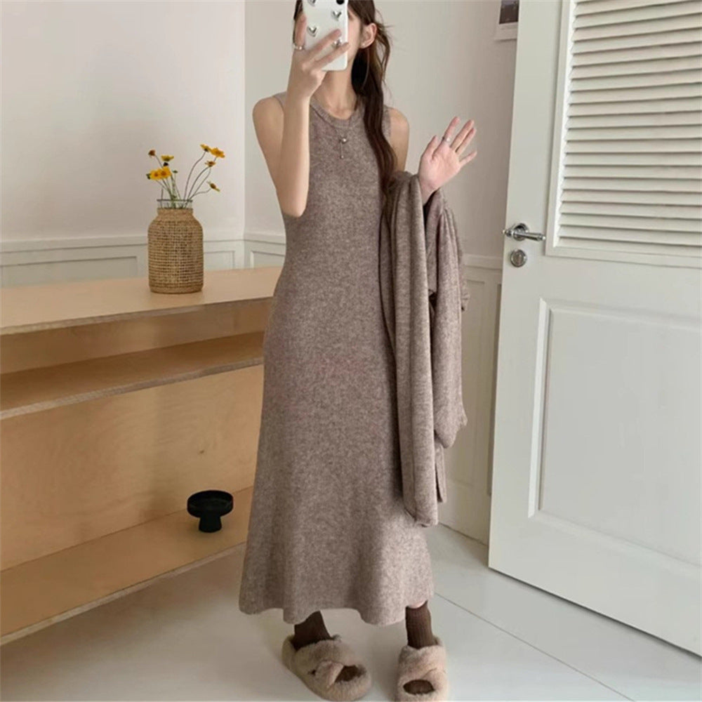 Damen Maxi-Strickkleid mit legerem Schnitt und langem Ärmel Amawinc