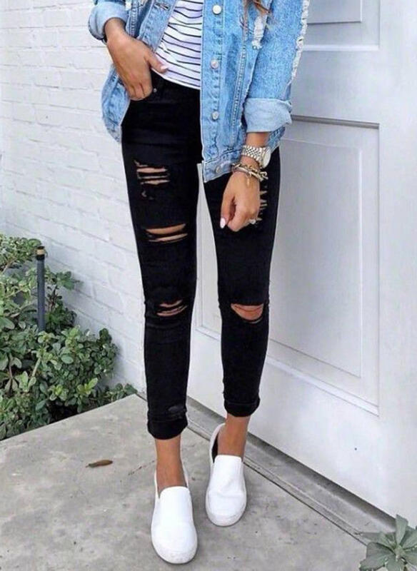 Damen Skinny Jeans mit modischen Rissen Amawinc