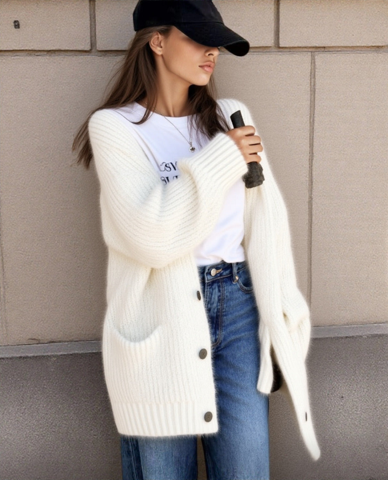 Damen Grobstrick-Cardigan mit einzigartigen Strukturmustern und praktischen Taschen Amawinc