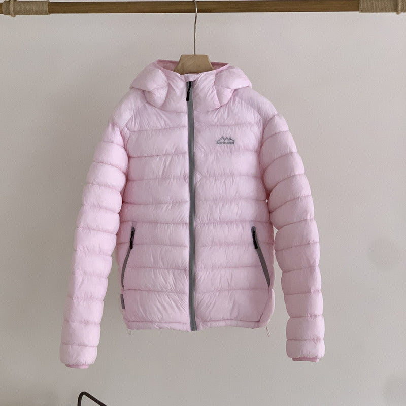 Damen ultraleichte Pufferjacke mit abnehmbarer Kapuze und elastischem Saum Amawinc