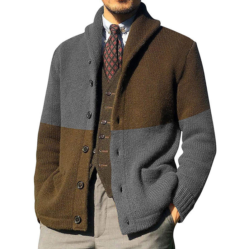 Cardigan Homme Nordisk Flair Maille Décontracté Col Châle Roulé Poches Plaquées Amawinc